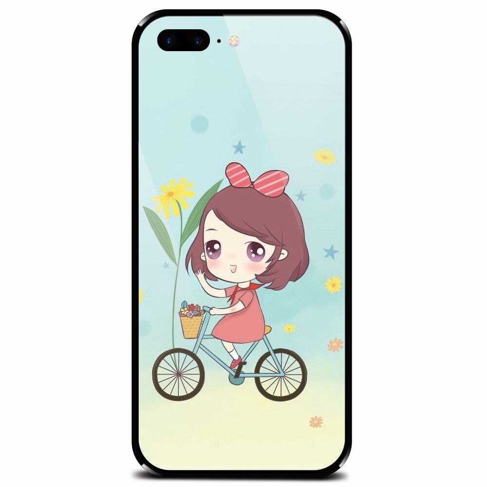 Husa din sticla securizata pentru Apple iPhone 8 Plus, Girl And Bike