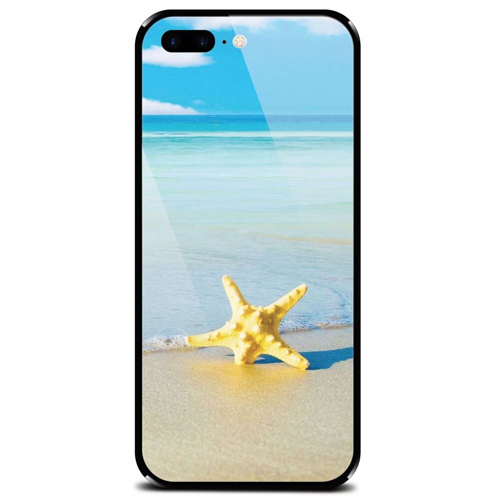 Husa din sticla securizata pentru Apple iPhone 7 Plus, Starfish Beach