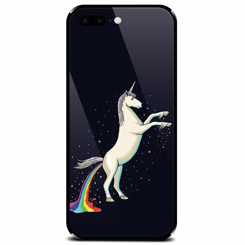 Husa din sticla securizata pentru Apple iPhone 7 Plus, Unicorn Shitting Rainbows