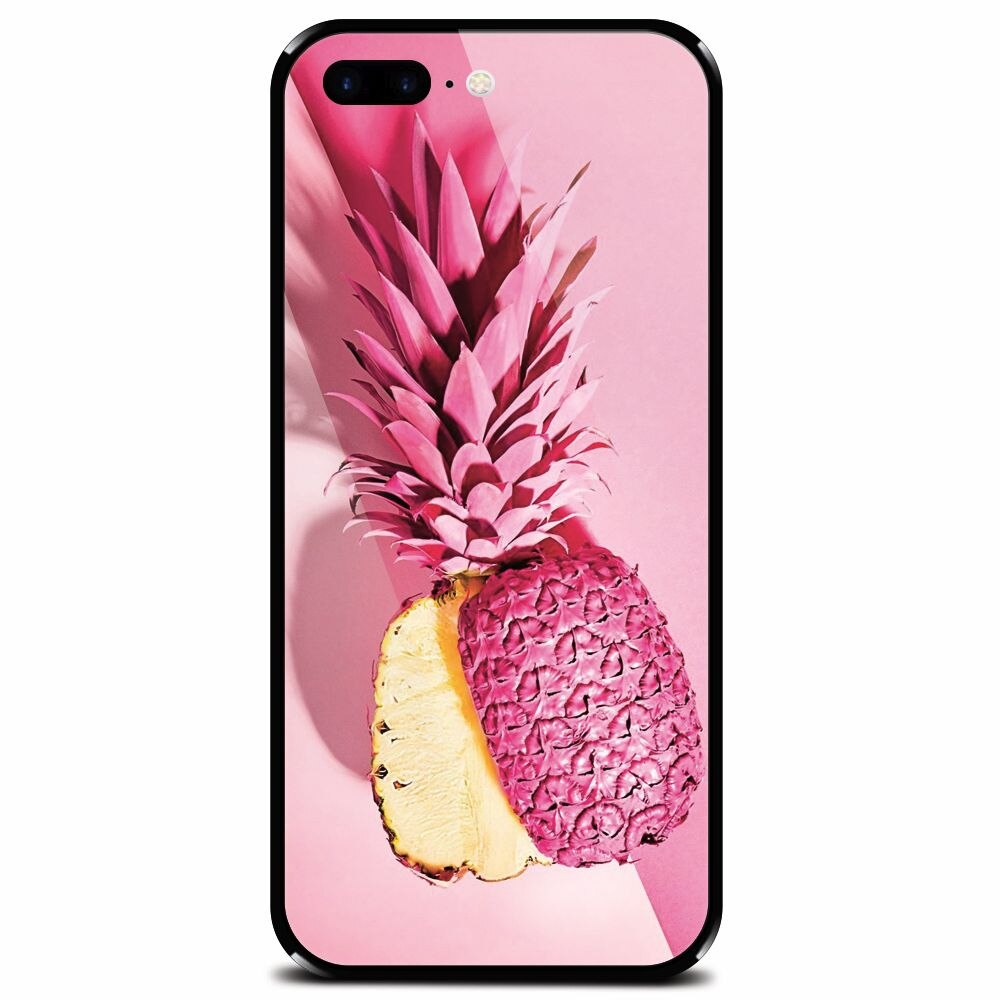 Husa din sticla securizata pentru Apple iPhone 8 Plus, Pink Pineapple