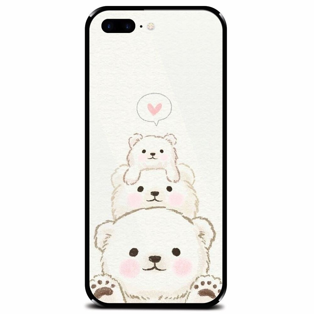 Husa din sticla securizata pentru Apple iPhone 8 Plus, Bear Family