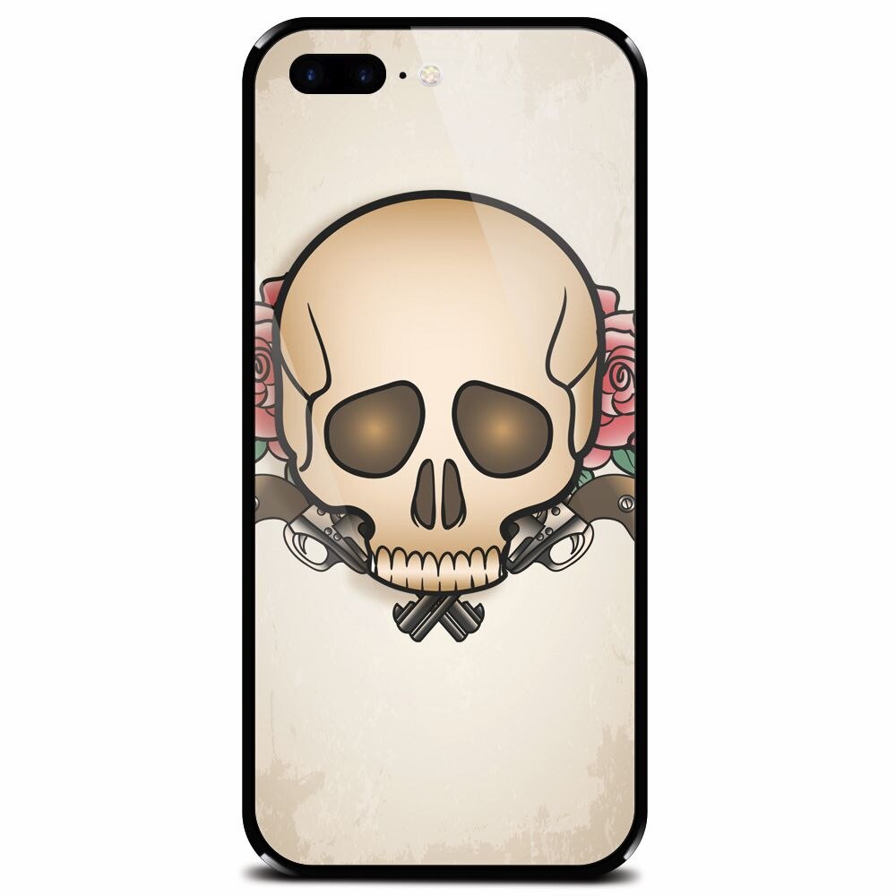 Husa din sticla securizata pentru Apple iPhone 7 Plus, Skulls And Roses