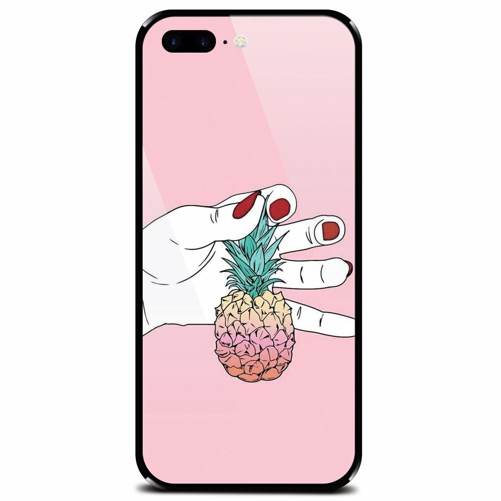 Husa din sticla securizata pentru Apple iPhone 7 Plus, Rainbow Pinepple