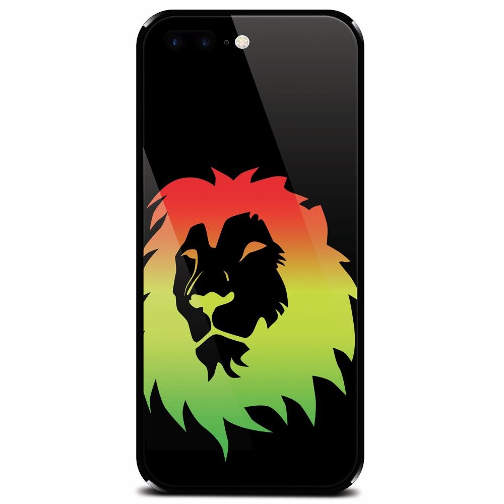 Husa din sticla securizata pentru Apple iPhone 7 Plus, Rasta Color Lion
