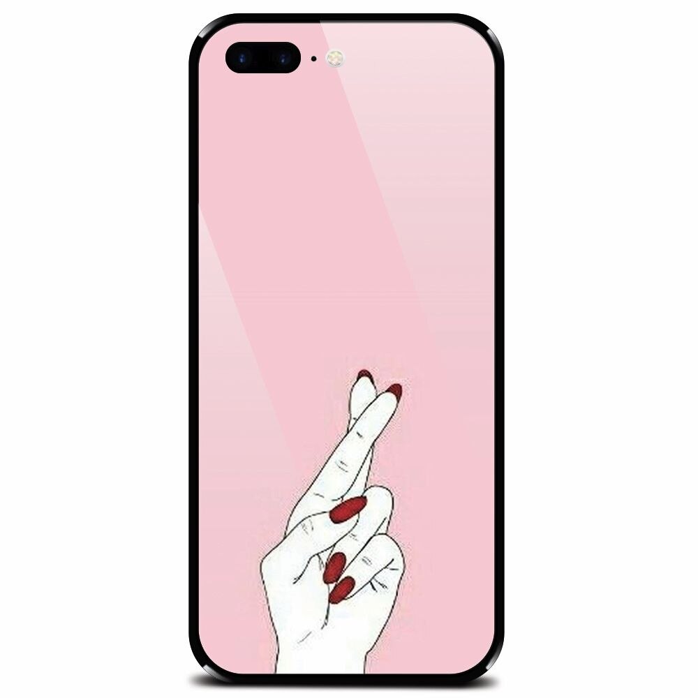 Husa din sticla securizata pentru Apple iPhone 7 Plus, Pink Finger Cross