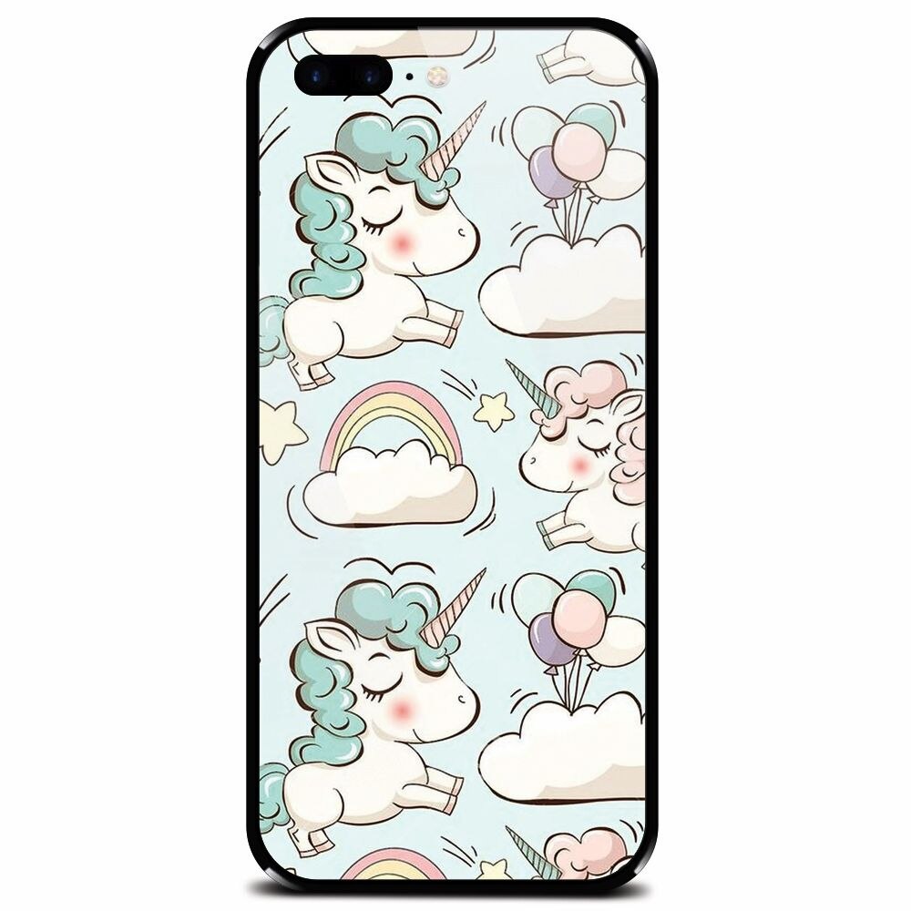 Husa din sticla securizata pentru Apple iPhone 7 Plus, Unicorns And Clouds