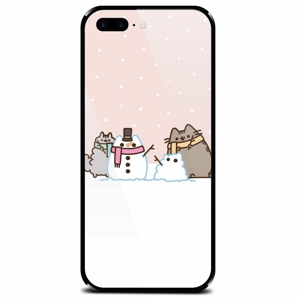 Husa din sticla securizata pentru Apple iPhone 7 Plus, Cat And Snowman