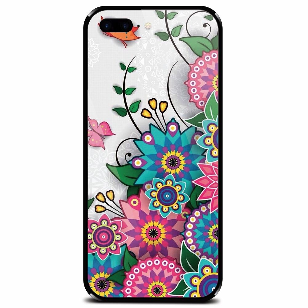 Husa din sticla securizata pentru Apple iPhone 8 Plus, Mandala Flowers