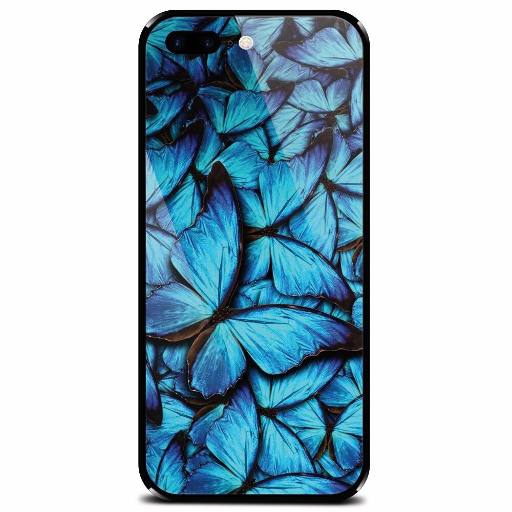 Husa din sticla securizata pentru Apple iPhone 8 Plus, Blue Butterfly 101
