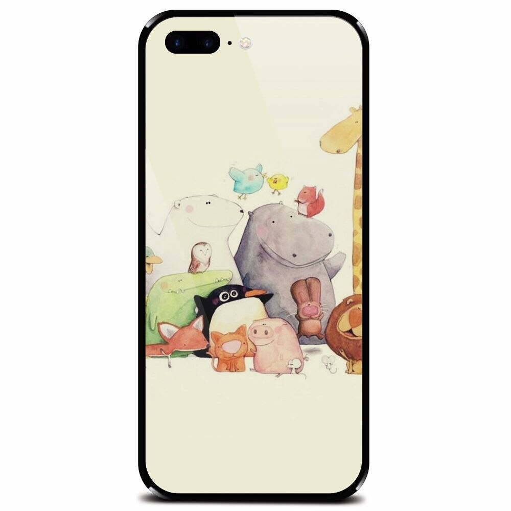 Husa din sticla securizata pentru Apple iPhone 7 Plus, Cute Cartoon Animals
