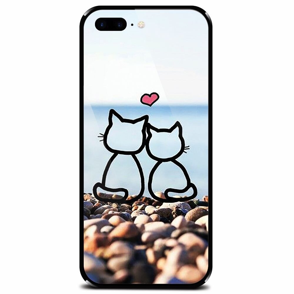 Husa din sticla securizata pentru Apple iPhone 8 Plus, In Love Cats