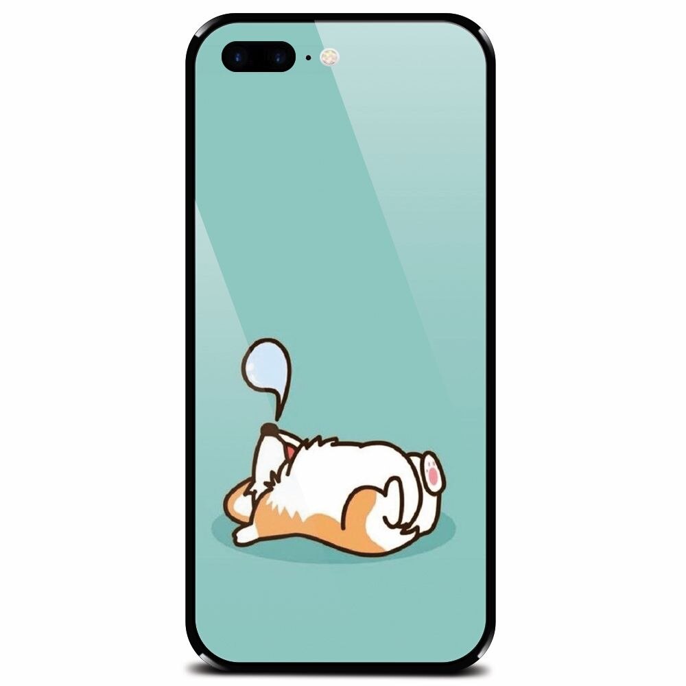 Husa din sticla securizata pentru Apple iPhone 7 Plus, Cute Corgi