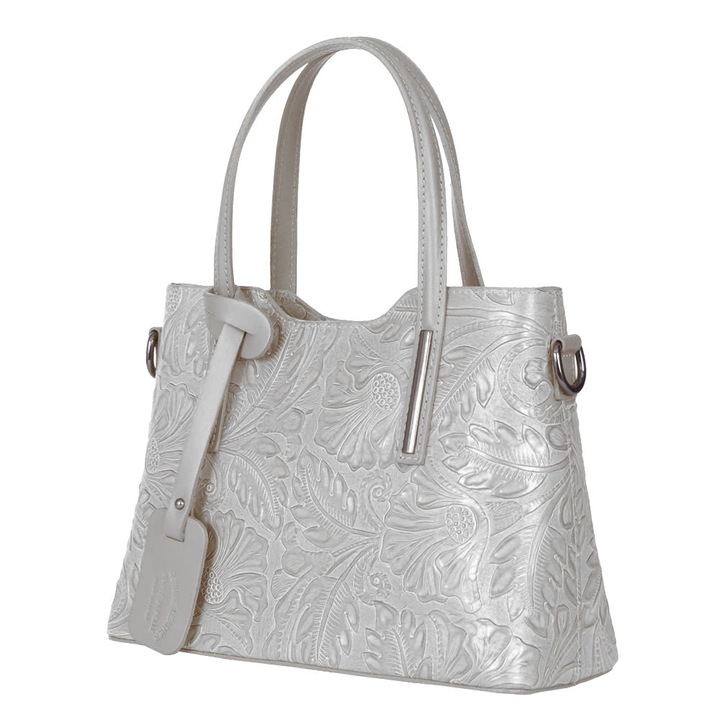 Természetes bőr táska Samantha szürke virágmintával