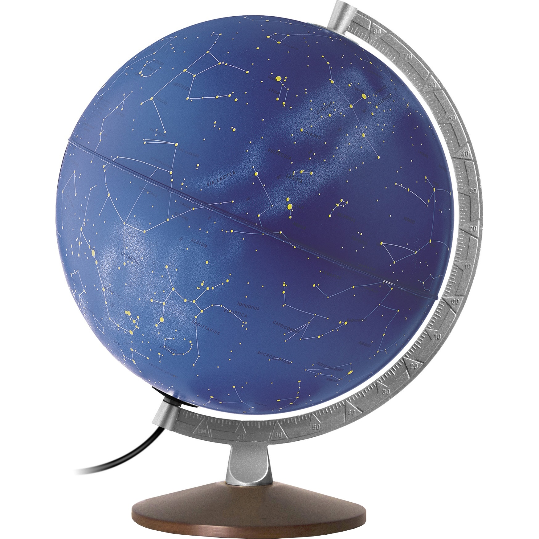Glob iluminat Tecnodidattica Stellare Perla Plus, 30 cm, cu constelatii, piedestal lemn, meridian metalic