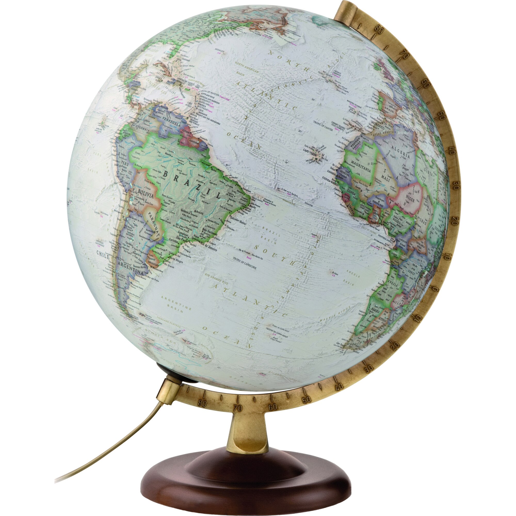 Glob iluminat Tecnodidattica Gold Executive., National Geographic 30 cm, stil antic, piedestal lemn