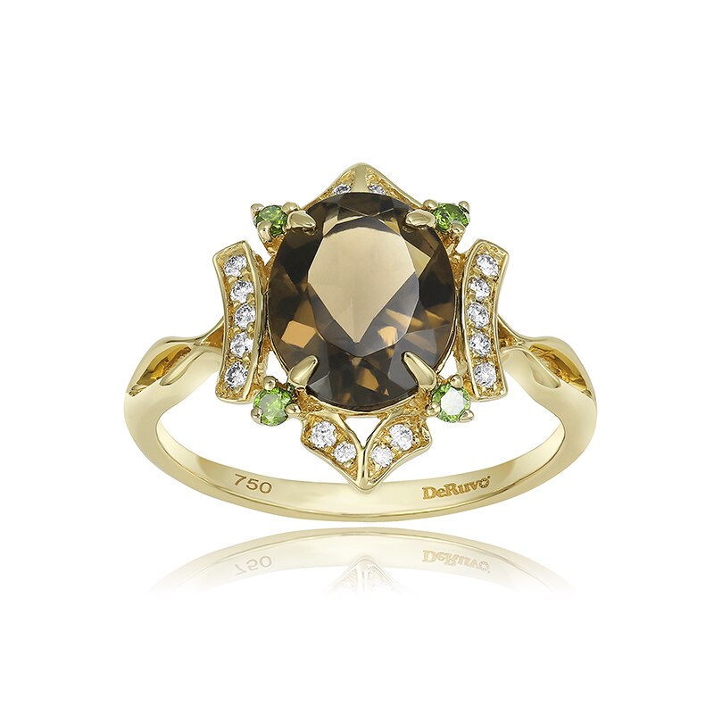Inel Deruvo Aur 18k Diamante, Diamante Verzi, Quartz Fumuriu, 54 R30654-Y