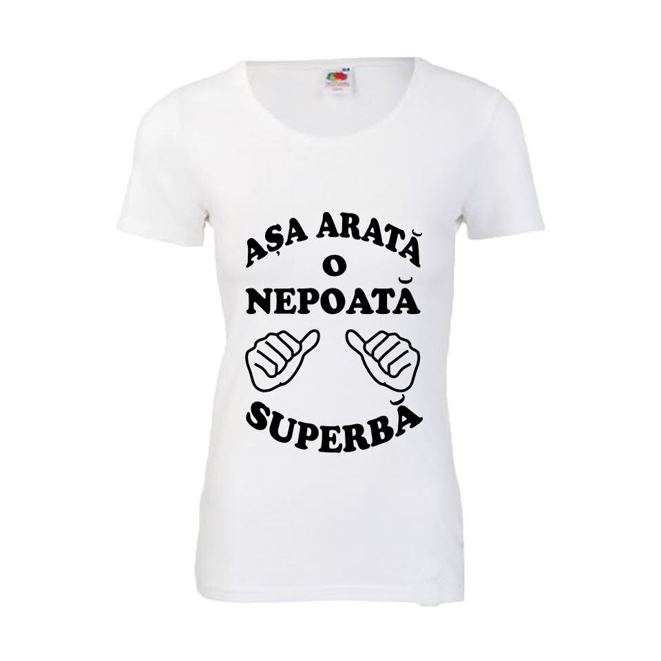 Tricou dama personalizat Fruit of the loom Asa arata o nepoata superba ,alb, XL