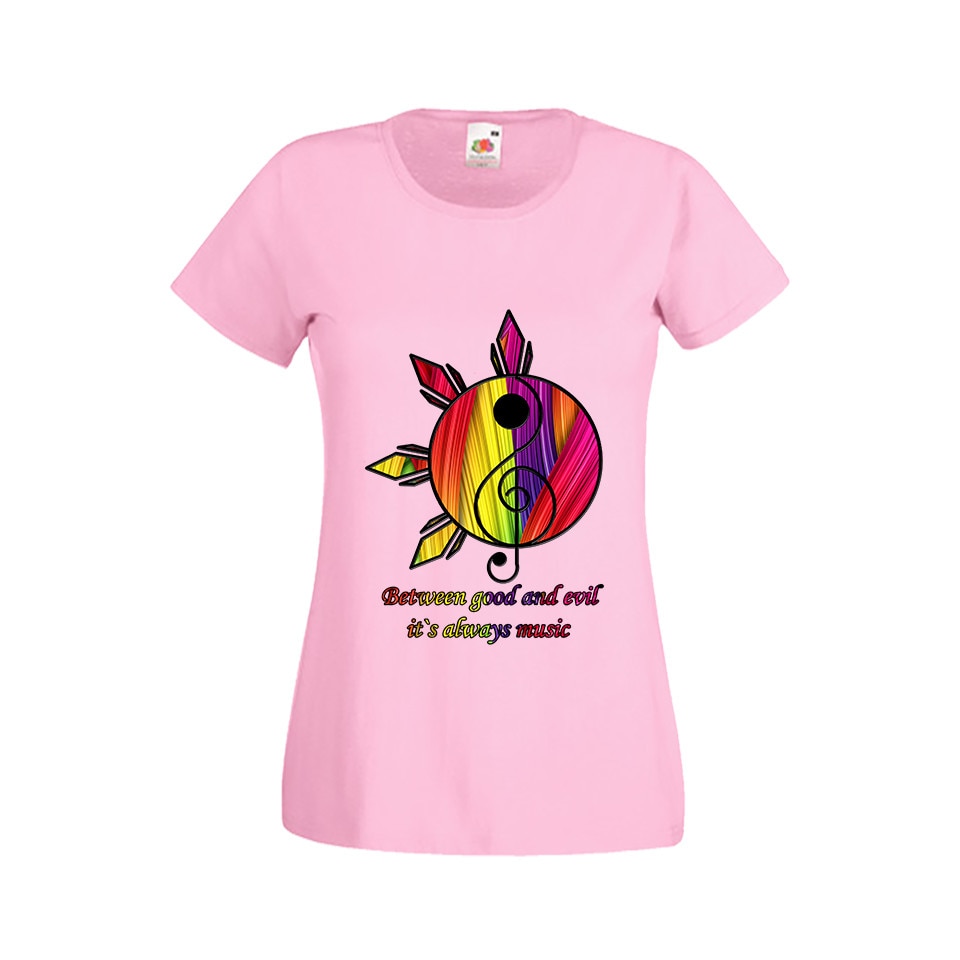 Tricou dama personalizat Fruit of the loom music between good and evil roz S