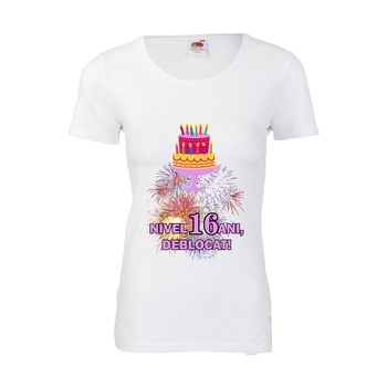 Tricou aniversar dama Fruit of the loom Nivel 16 ani, deblocat 2XL Tricou aniversar dama Fruit of the loom Nivel 16 ani, deblocat 2XL