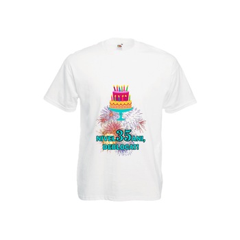 Tricou barbatesc personalizat Fruit of the loom aniversar Nivel 35 ani deblocat M Tricou barbatesc personalizat Fruit of the loom aniversar Nivel 35 ani deblocat M
