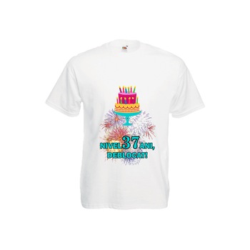 Tricou barbatesc personalizat Fruit of the loom aniversar Nivel 37 ani deblocat S Tricou barbatesc personalizat Fruit of the loom aniversar Nivel 37 ani deblocat S