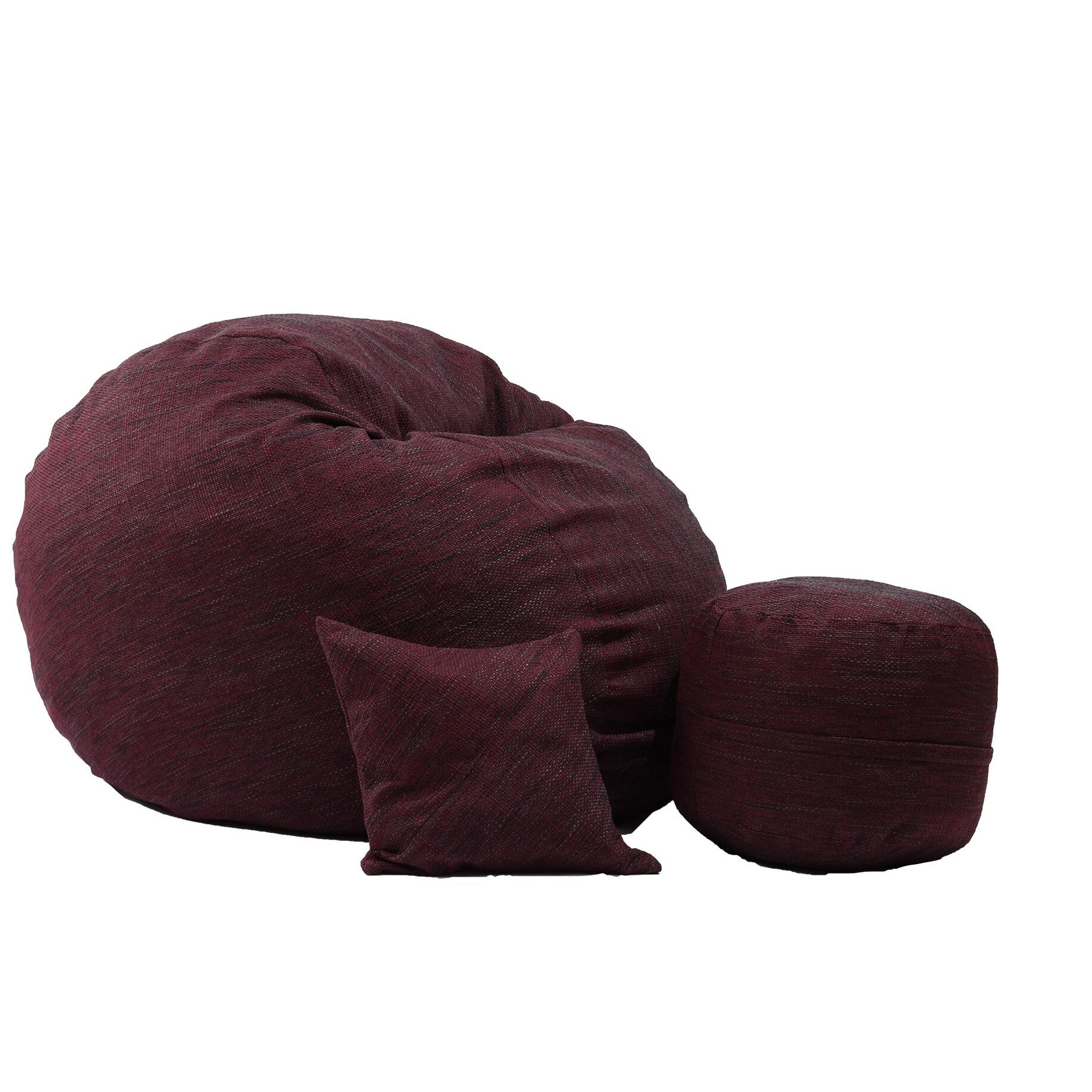 Fotoliu Pufrelax Set King Size + Otoman + Perna decorativa - Black Wine (Gama Premium Rustic) umplut cu fulgi de burete memory mix