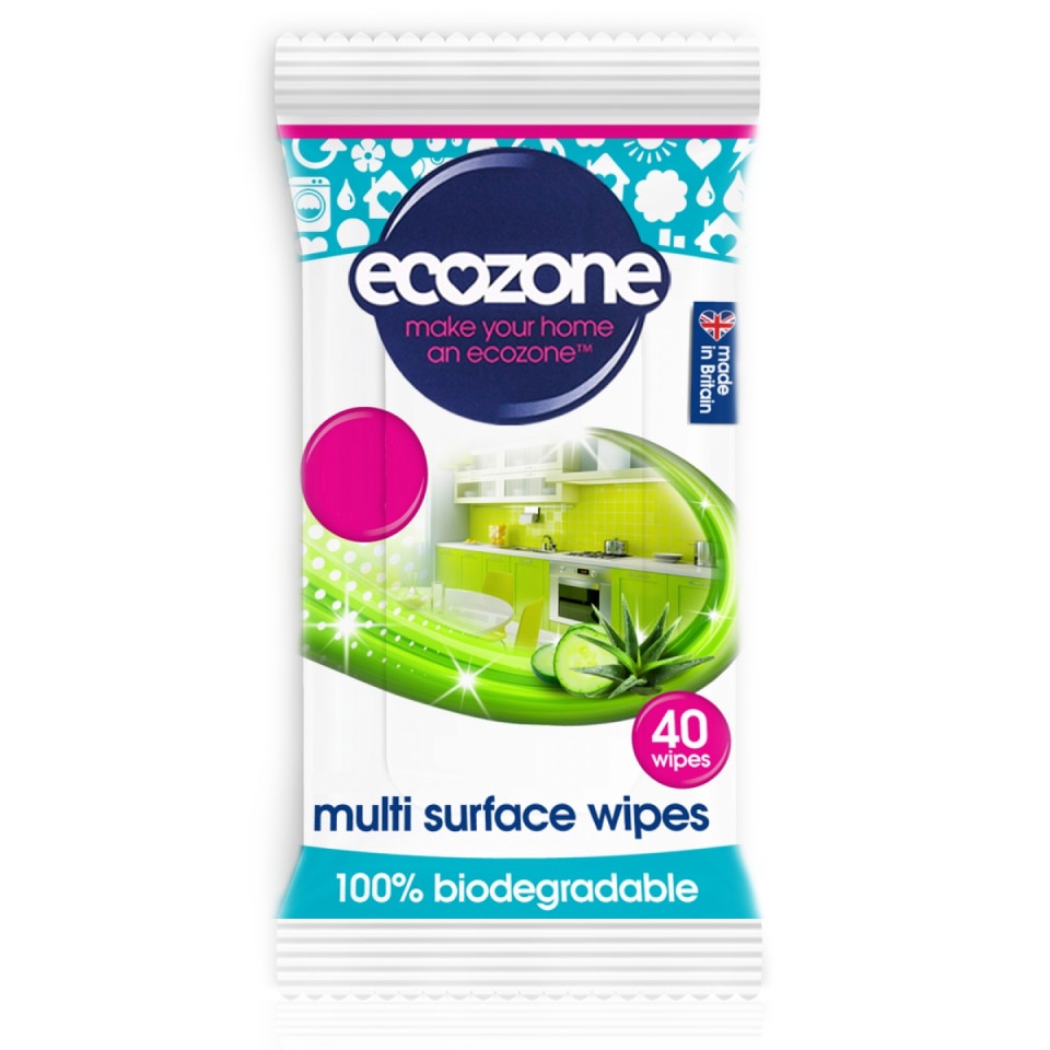 Servetele umede antibacteriene pentru curatare multisuprafete, cu aloe vera si castravete, Ecozone, (40 buc)