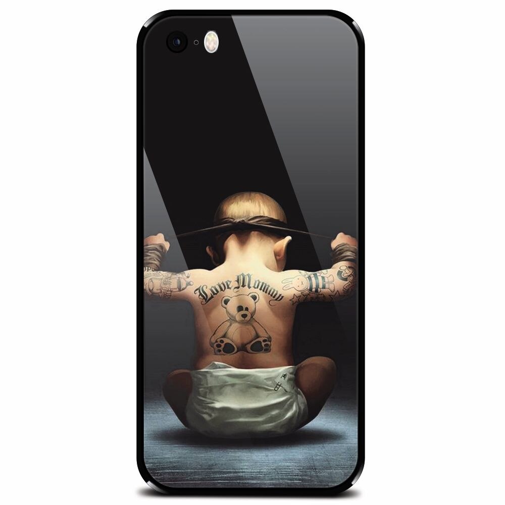 Husa din sticla securizata pentru Apple iPhone 5, Body Builder Cute Baby Tattoo
