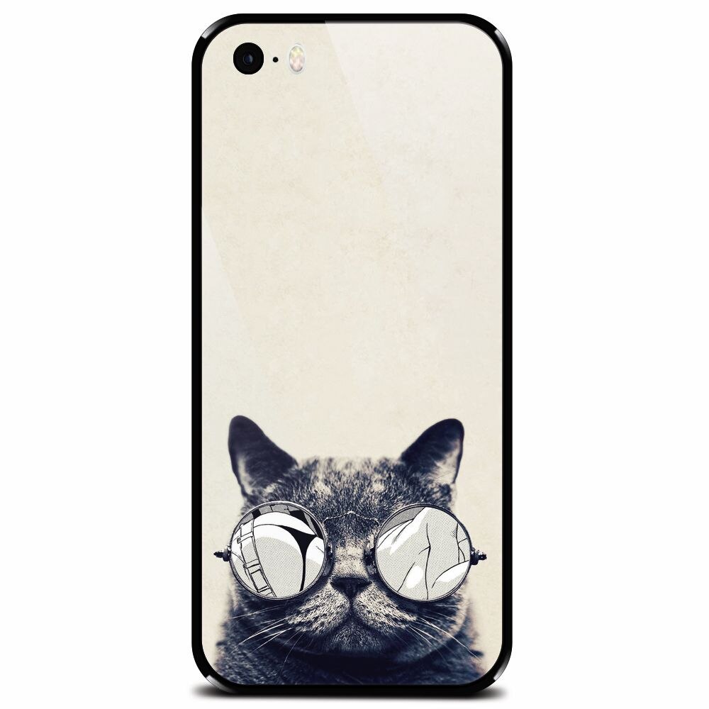 Husa din sticla securizata pentru Apple iPhone 5, Cool Cat Glasses