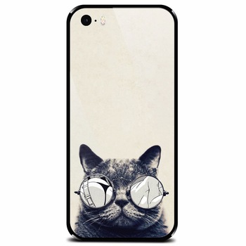 Husa din sticla securizata pentru Apple iPhone 5, Cool Cat Glasses Husa din sticla securizata pentru Apple iPhone 5, Cool Cat Glasses