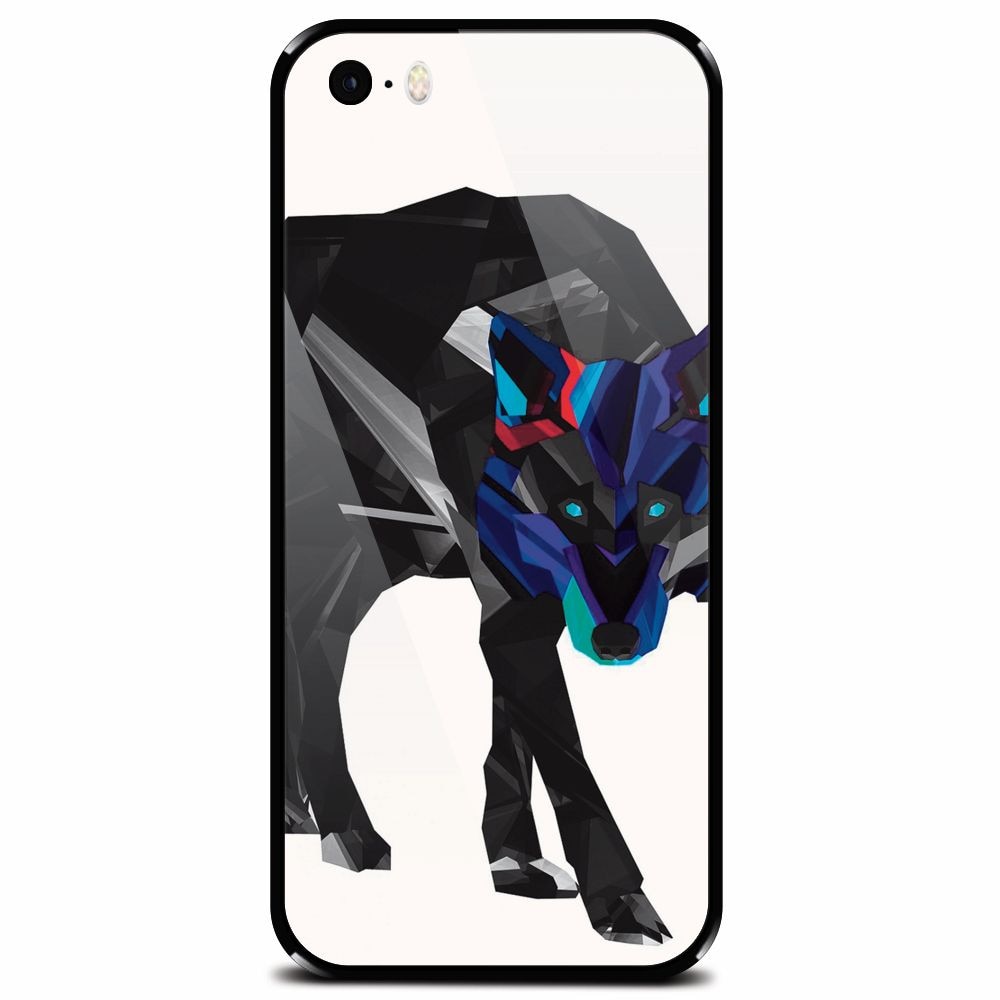 Husa din sticla securizata pentru Apple iPhone 5, Abstract Wolf