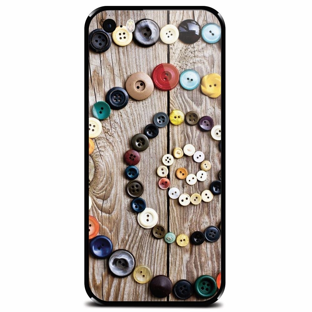 Husa din sticla securizata pentru Apple iPhone 5, Colorful Buttons Spiral Wood Deck