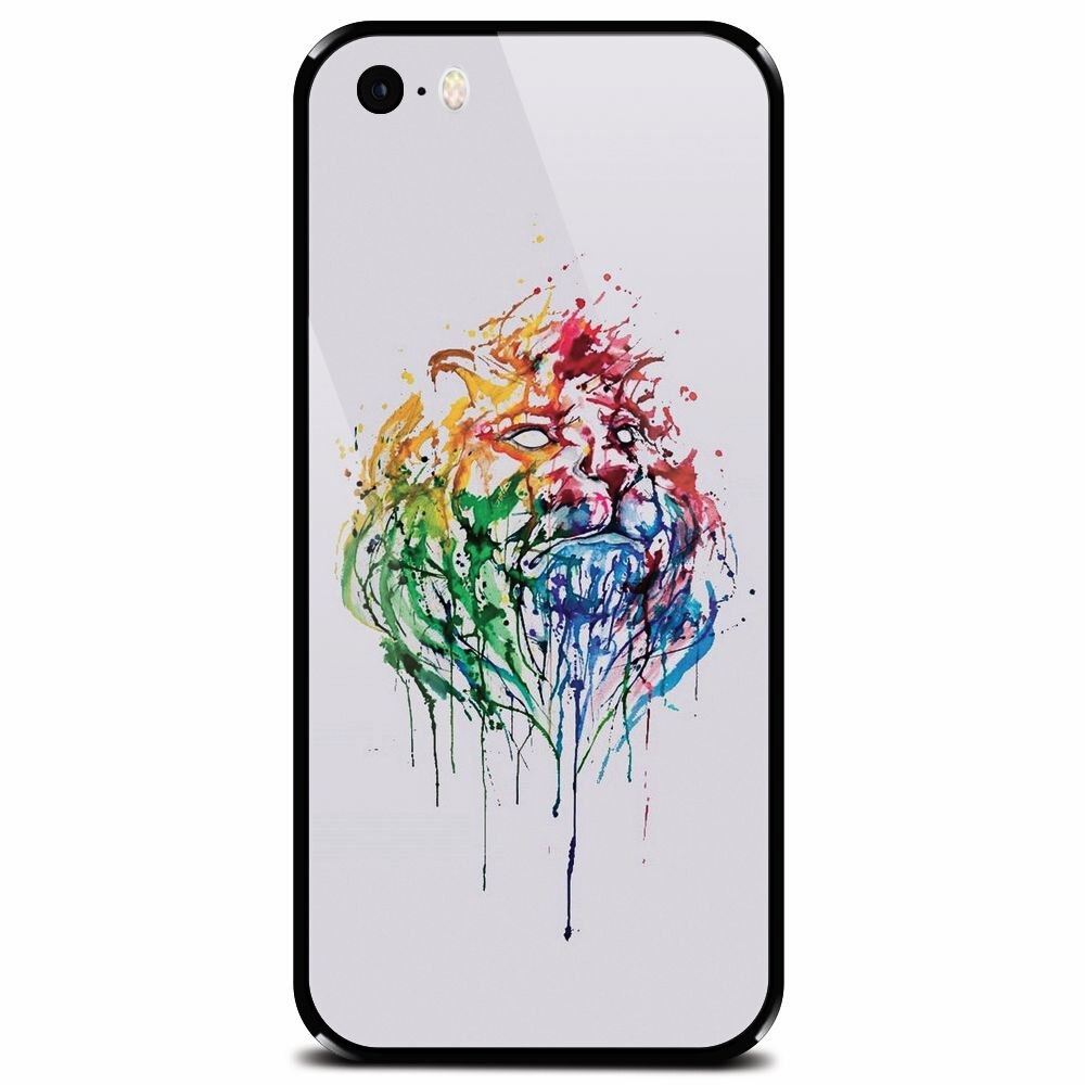 Husa din sticla securizata pentru Apple iPhone 5, Paint Illustration Lion Head