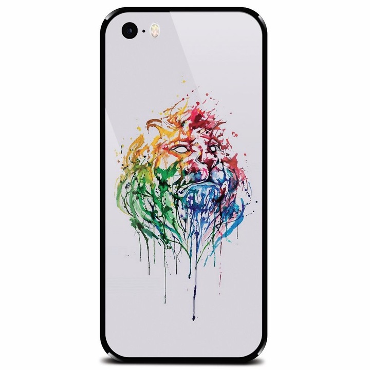 Edzett üveg tok Apple iPhone 5 telefonhoz, festék Illusztráció Oroszlánfej
