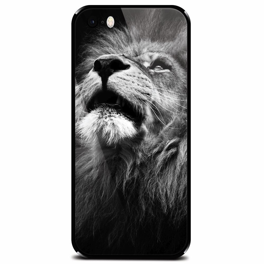 Husa din sticla securizata pentru Apple iPhone 5, Majestic Lion Portrait