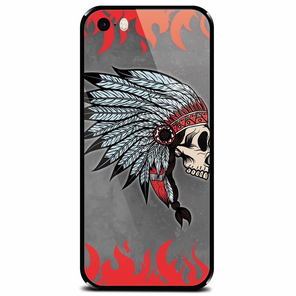 Husa din sticla securizata pentru Apple iPhone 5, Indian Skull