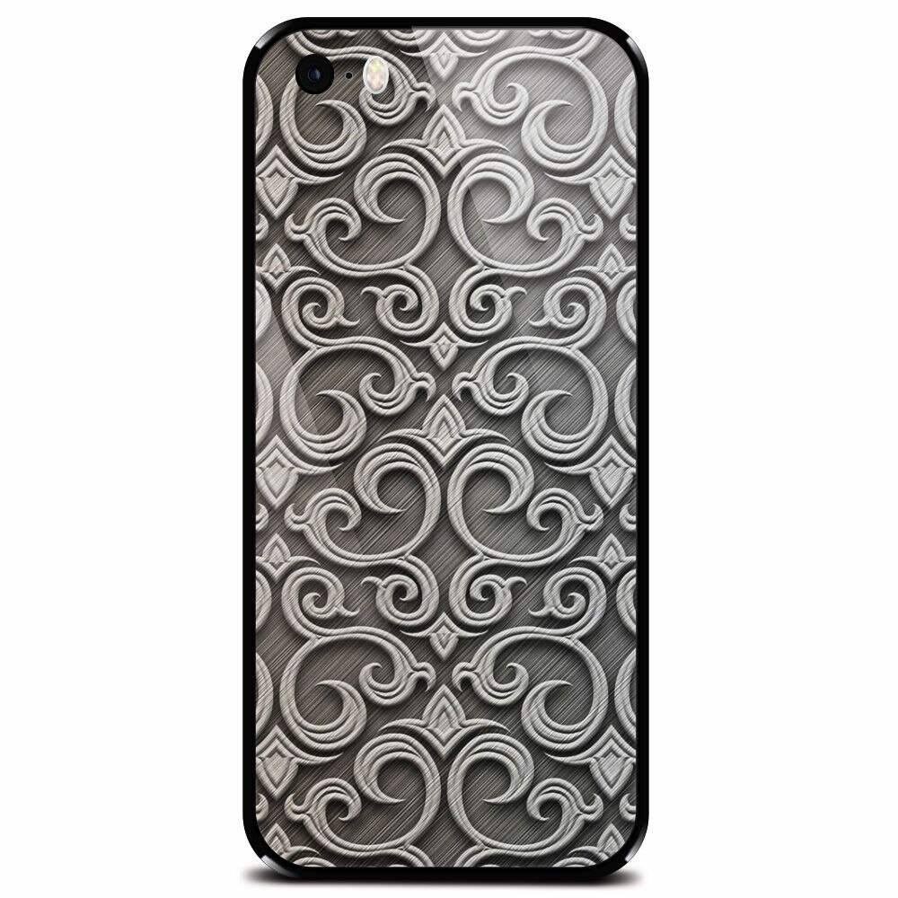 Husa din sticla securizata pentru Apple iPhone 5, Baroque Silver Pattern