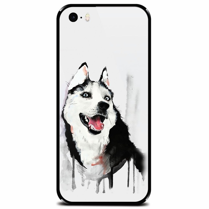 Edzett üvegtok Apple iPhone 5 telefonhoz, Husky Dog akvarell illusztráció