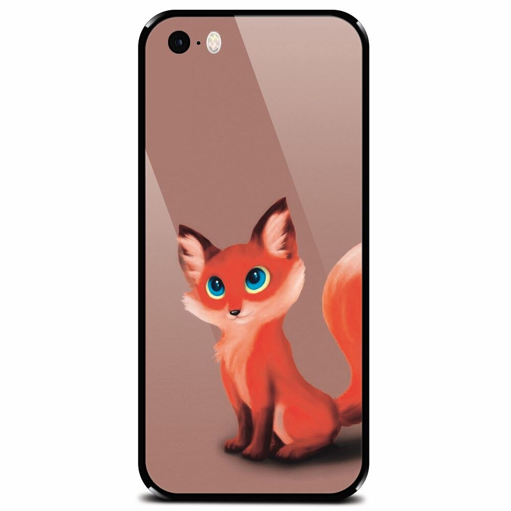 Husa din sticla securizata pentru Apple iPhone 5, Fox Cartoon Animal And