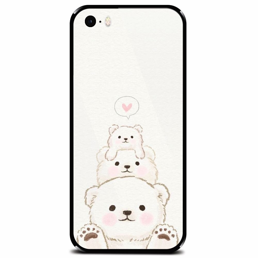 Husa din sticla securizata pentru Apple iPhone 5, Family Bear