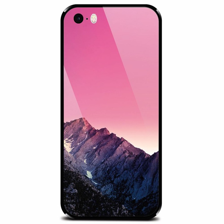 Edzett üvegtok Apple iPhone 5 telefonhoz, Mountain Peak Pink Gradient Effect