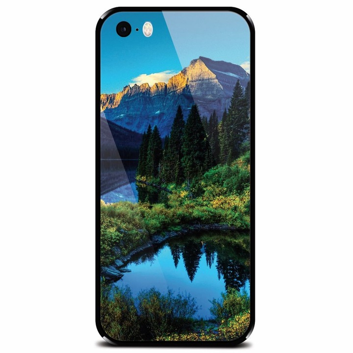 Edzett üvegtok Apple iPhone 5, HDR Mountains Lake telefonhoz