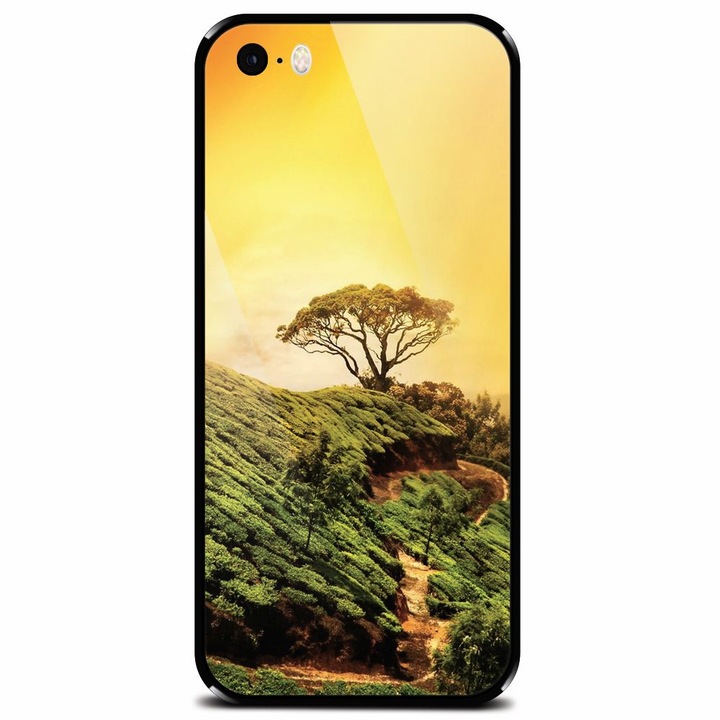 Edzett üvegtok Apple iPhone 5, Hill Top Tree Golden Light telefonhoz