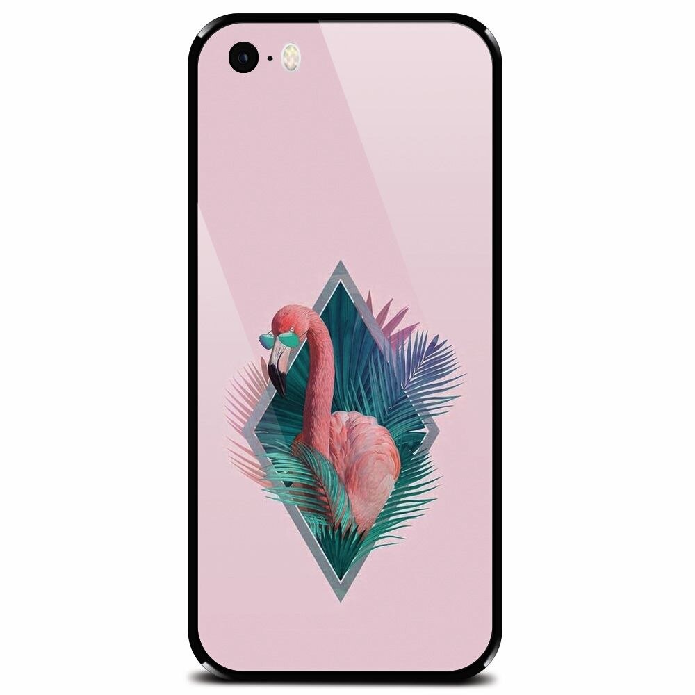 Husa din sticla securizata pentru Apple iPhone 5, Flamingo With Sunglass