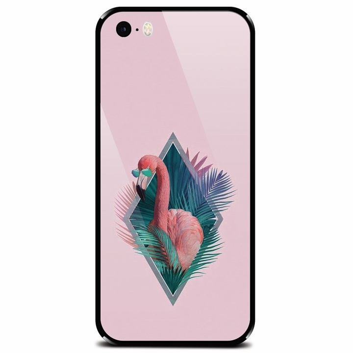 Edzett üvegtok Apple iPhone 5, Flamingo Napszemüveggel