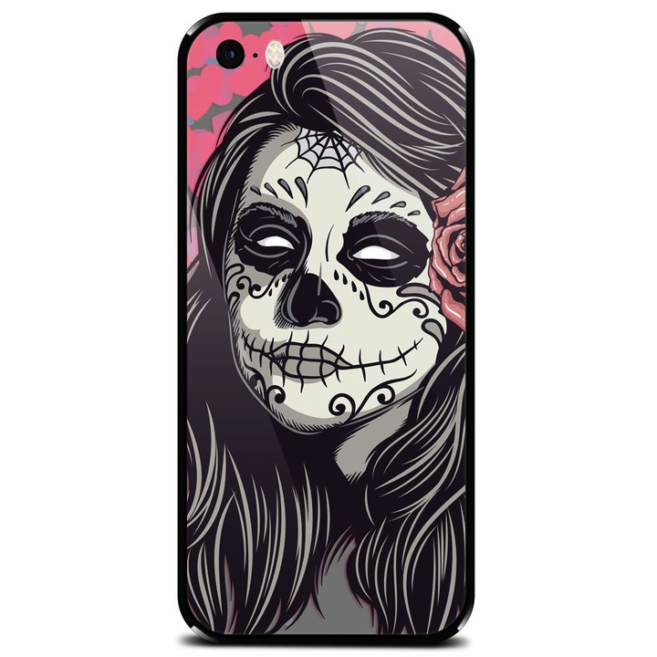 Edzett üvegtok Apple iPhone 5, Mexican Girl Skull telefonhoz