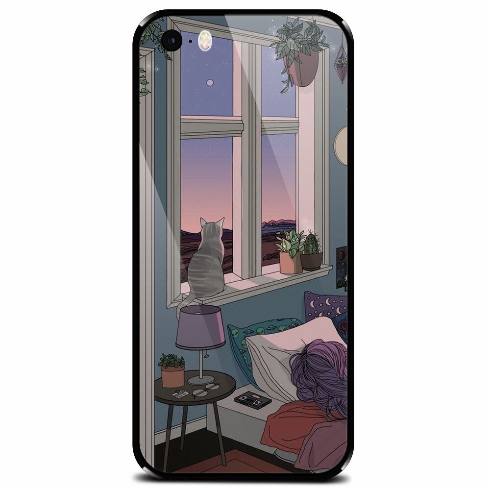 Husa din sticla securizata pentru Apple iPhone 5, Girl Room