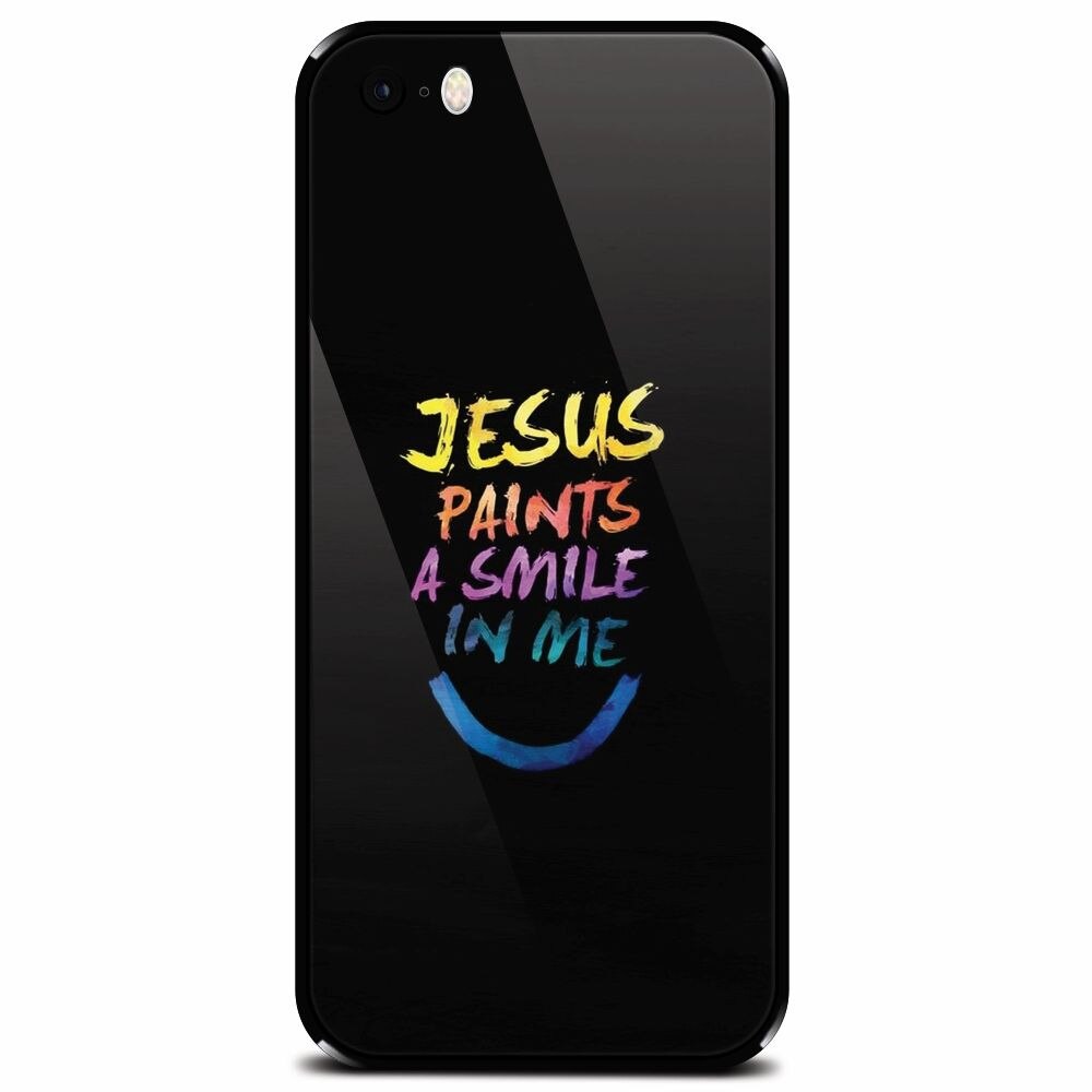 Husa din sticla securizata pentru Apple iPhone 5, Jesus Paints A Smile In Me