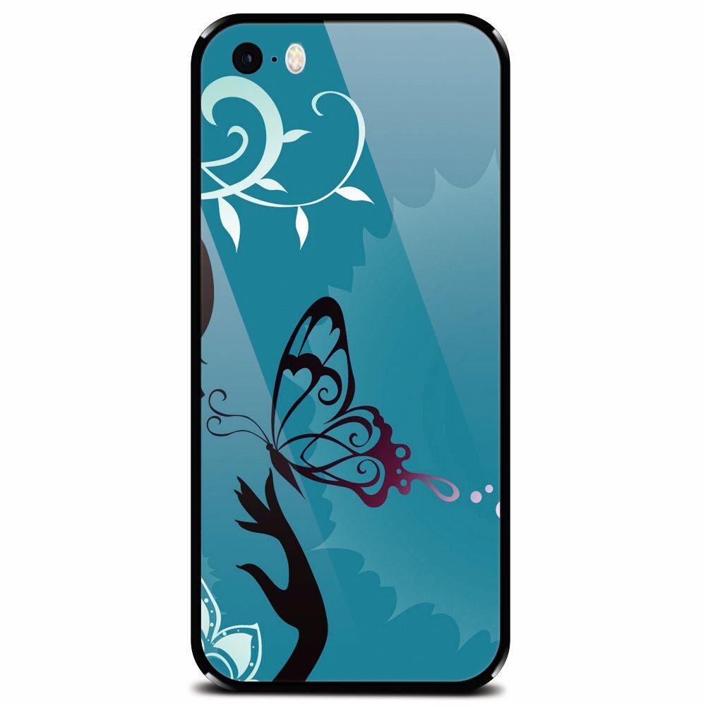 Husa din sticla securizata pentru Apple iPhone 5, Blue Butterfly