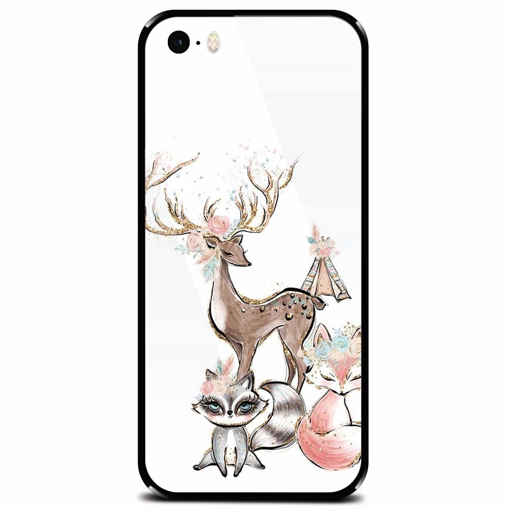 Husa din sticla securizata pentru Apple iPhone 5, Foxs And Deer